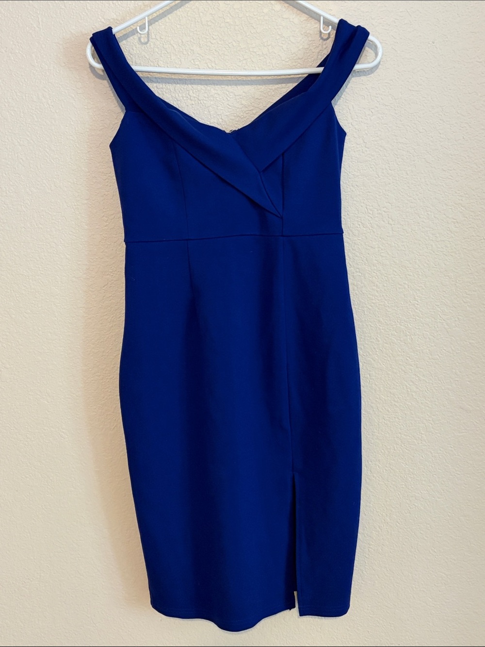 Lulu's Deep Blue Off-Shoulder Sheath Midi Dress